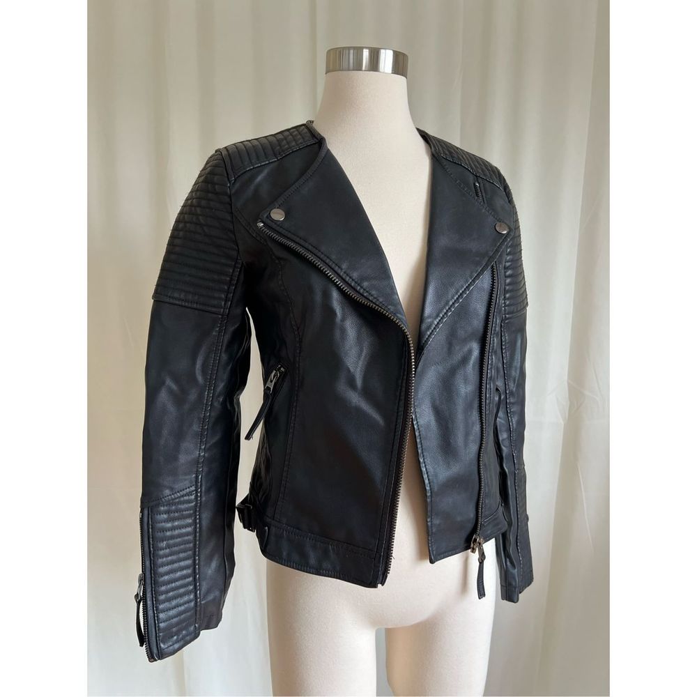 Topshop Women's Black Moto Biker Faux Leather Cropped Jacket Size 4